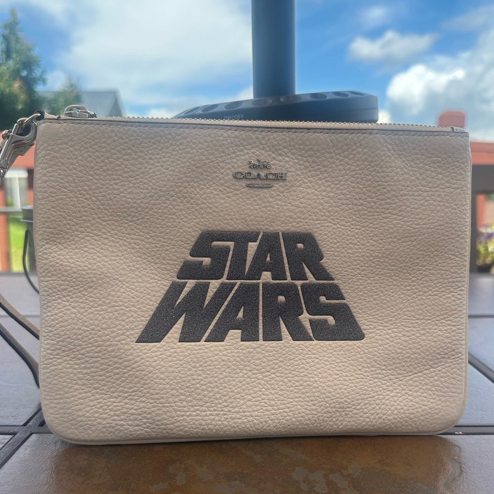 Coach Star Wars Glittery Gallery Cream Leather Pouch Women’s